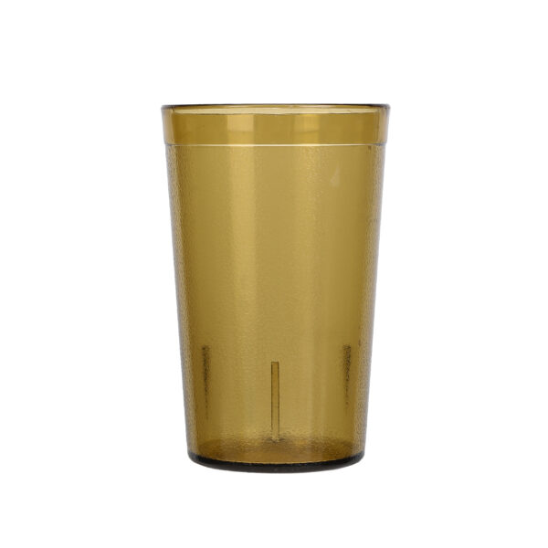 Frosted coffee-colored plastic drinking cup